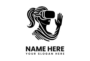 Silhouette of a woman wearing VR headset, reaching towards the virtual world.