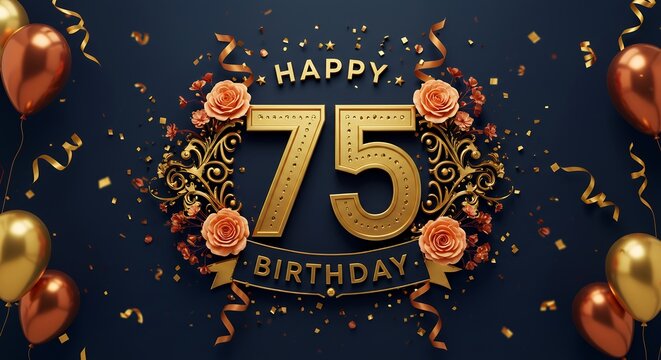 75th Birthday Decoration with Rose and Ribbon