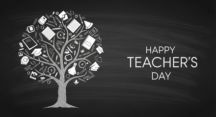 Teacher's Day Tree of Knowledge Chalkboard Design