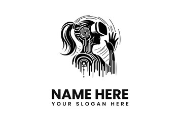 Silhouette of a woman wearing VR headset, interacting with virtual reality.