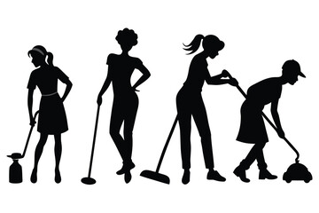 Fashionable vector silhouettes of women and girls walking with shopping bags, embodying beauty and style