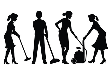 Vector silhouettes of people walking with shopping bags, showcasing fashion and style