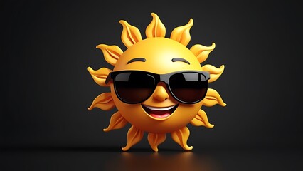 cartoon sun with sunglasses smiling brightly against a dark gray background
