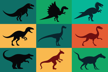 Set of Dinosaur Silhouettes in Black Vector Illustration