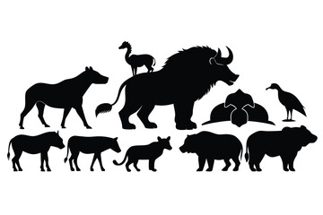 Collection of African Wildlife Silhouettes Animals of the Savannah
