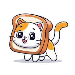 Cute Cat In Bread Cartoon Vector Icon Illustration. Animal Food Icon Concept Isolated Premium Vector. Flat Cartoon Style