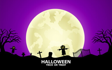 Halloween scene illustration with text space. vector illustration.