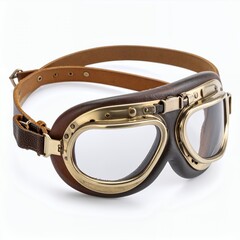 Obraz premium Vintage pilot eyewear crafted with leather and golden accents, presented on white background