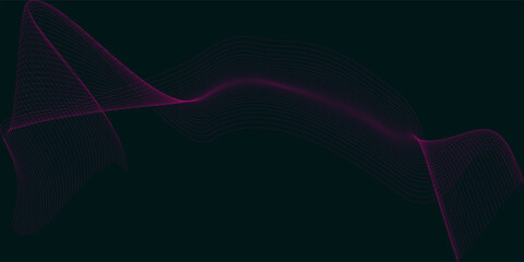 Abstract glowing wave lines on dark blue background. Dynamic  poster, cover, brochure,  stage with gold ribbon decorations. Ideas for award i room with spotlight effect. Vector  pattern background