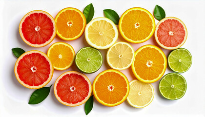 Fototapeta premium Citrus fruit slices orange lemon lime grapefruit healthy fresh food