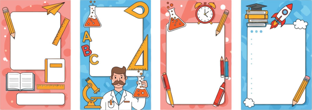 Back to school stationery note paper template design vector illustration education themed background