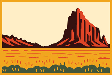 Desert Landscape with Rock Formations, Plants, and Sky Arid Environment Vector Art