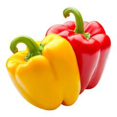 Two vibrant bell peppers one yellow and one red isolated on transparent background