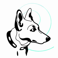 German Shepherd Dog Head Line Art, Black and White Vector Illustration