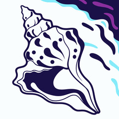 Elegant Dark Blue Seashell Illustration, Ocean Theme Graphic