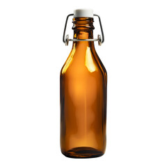 Amber glass swing top bottle with white cap isolated on transparent background
