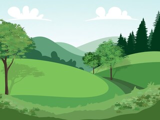 Fototapeta premium View of trees and forest in the mountains, illustration wallpaper