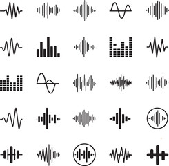 Collection of Black Sound Wave and Audio Equalizer Icons