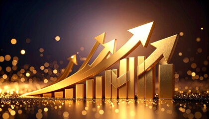 A scene of a gold arrow going up through a chart