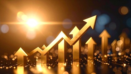 A scene of a gold arrow going up through a chart