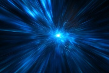 Abstract blue light streaks exploding from a bright center