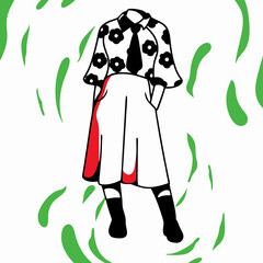 Retro Fashion Illustration: Woman in Floral Blouse & A-Line Skirt