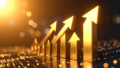 A scene of a gold arrow going up through a chart