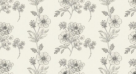 Fototapeta premium Elegant Floral Pattern Seamless Line Art Design for Fabric, Wallpaper, and More