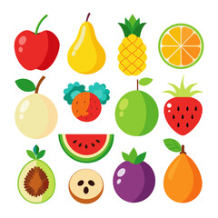 set of fruits and berries silhoutte vectors white background