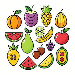 set of fruits and berries silhoutte vectors white background