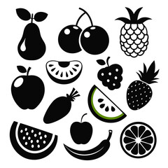 set of fruit icons silhoutte vectors white background