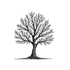 Obraz premium Illustration of a bare tree with intricate branches isolated on white background representing autumn and nature's cycle