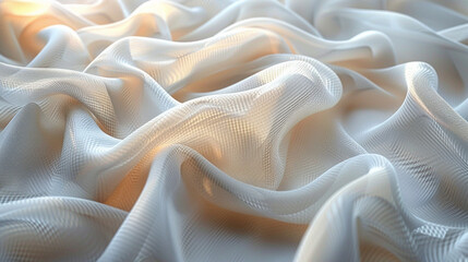 Sunlight on flowing white sheer fabric drapery texture