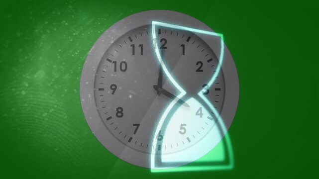 At loop start clock hands advancing while hourglass outline flipping each frame showing time flow