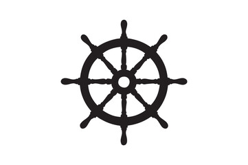 Old ship wheel silhouette vector art illustration on white background