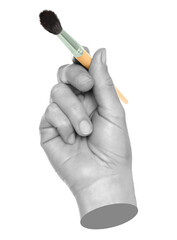 Woman hand holds paint brush, isolated on transparent background, painting and design concept....