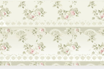 Floral wallpaper with roses and lace in a vintage style design