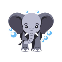 Naklejka premium Cute Baby Elephant Cartoon Illustration- Playful Elephant with Bubbles- Adorable Animal Graphics for Kids- Perfect for Nursery Decor- Elephant Clipart Design