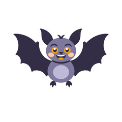 Obraz premium Cute Cartoon Bat Illustration for Halloween - Spooky Vector Graphic of a Smiling Bat Character - Fun Halloween Decoration Image for Kids Projects
