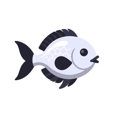 Naklejka premium Cute Cartoon Fish Illustration-Simple Aquatic Animal Graphic-Black and White Fish Design-Vector Art of Underwater Life-Playful Fish Clipart for Kids Projects