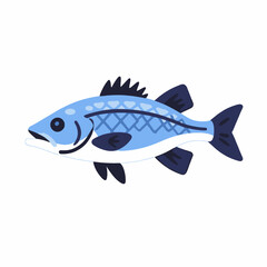 Fototapeta premium Illustration of a Blue Fish with Geometric Patterns- Marine Life Artwork- Simple Fish Design- Aquatic Animal Illustration for Kids- Graphic Fish Image