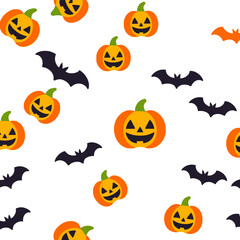 Halloween Seamless Pattern Design- Cute Pumpkins and Bats- Spooky yet Adorable Vector Background- Perfect for Halloween Crafts and Decorations