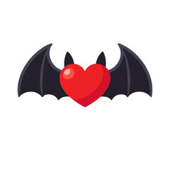 Fototapeta premium Bat Heart Vector Illustration- Cute Bat Wings Heart- Halloween Love Concept- Spooky Season Romance- Vector Graphic for Designers and Creatives