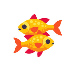Two Cute Cartoon Goldfish Illustration- Playful Aquatic Creatures- Colorful Fish with Spots- Adorable Underwater Scene- Perfect for Children's Books & Graphics
