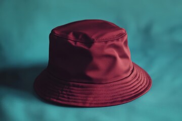 Deep maroon bucket hat on a teal background.