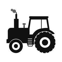 Obraz premium Simple Black Silhouette Tractor Icon, Farming, Agriculture, Rustic, Vintage, Machinery, Industrial, Transportation, Vector Graphic, Isolated, White Background.