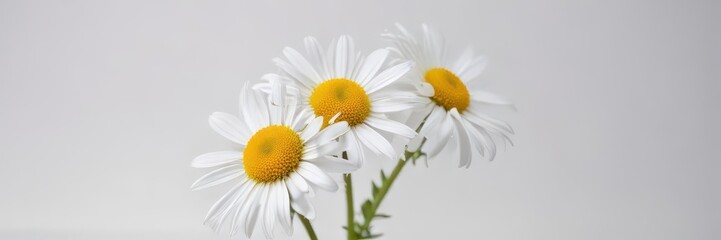 Naklejka premium Isolated chamomile stalk, bright white studio shot, bright, macro