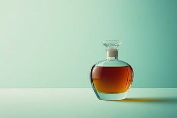 Clear glass decanter with amber liquid.