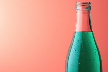 Close-up of a teal glass bottle.