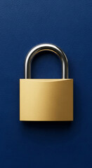 Fototapeta premium Gold padlock on blue textured background, showcasing security, protection, and privacy concepts Free space for text